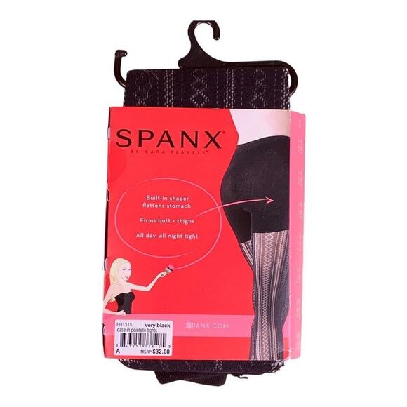 SPANX Very Black Pointelle Leg Shaping Tights Size A - Picture 2 of 6